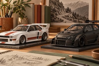 Conceptual illustration: AUTOart Audi 88700 vs Peugeot 81356: two Pikes Peak collecting choices