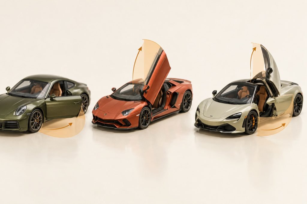 Conceptual illustration: Scissor, gullwing and conventional model doors: identify the movement first
