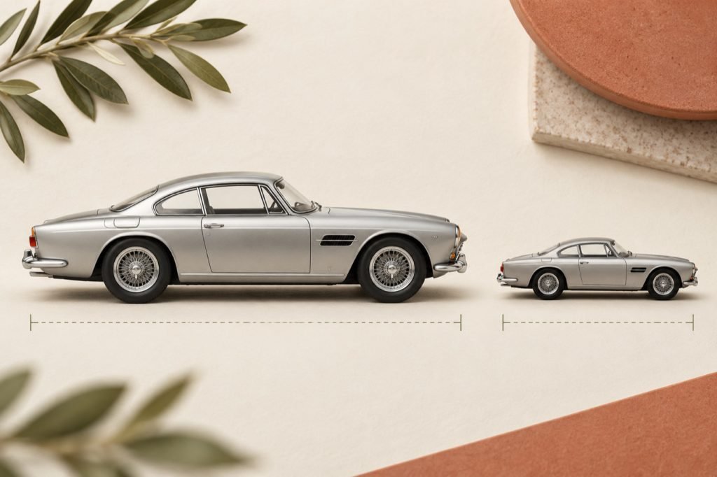 Conceptual illustration: 1:43 versus 1:18 model cars: calculate the size difference correctly