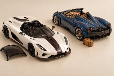 Conceptual illustration: AUTOart Regera 79027 vs Huayra 78286: roof storage or luggage detail?