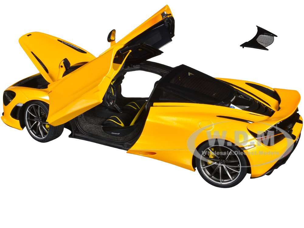 McLaren 720S Volcano Yellow with Black Top and Carbon Accents 1/18 Model Car by Autoart