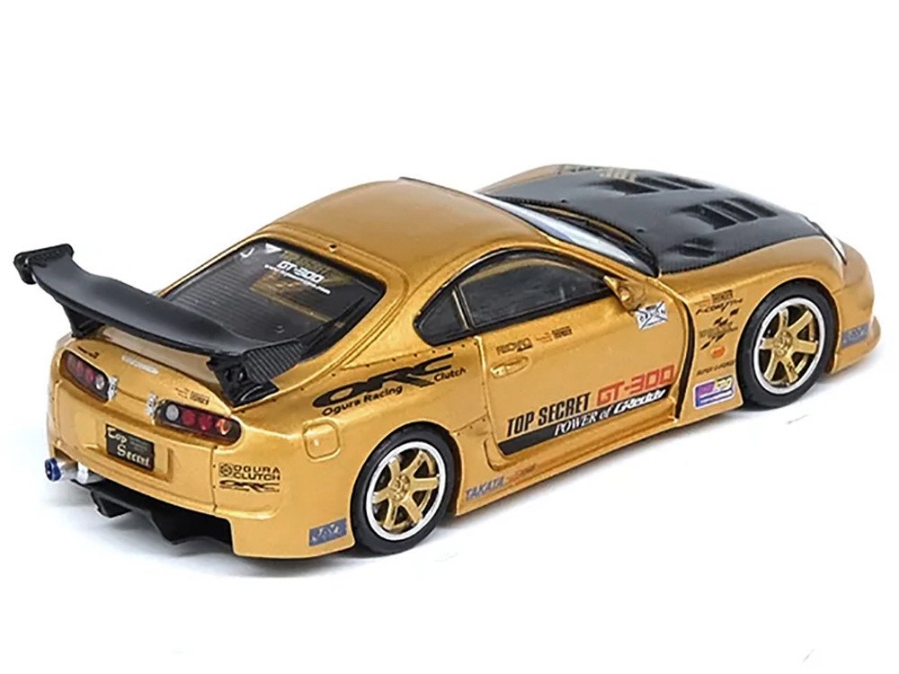 Toyota Supra (A80) "Top Secret" GT300 RHD (Right Hand Drive) Gold Metallic with Carbon Hood 1/64 Diecast Model Car by Inno Models