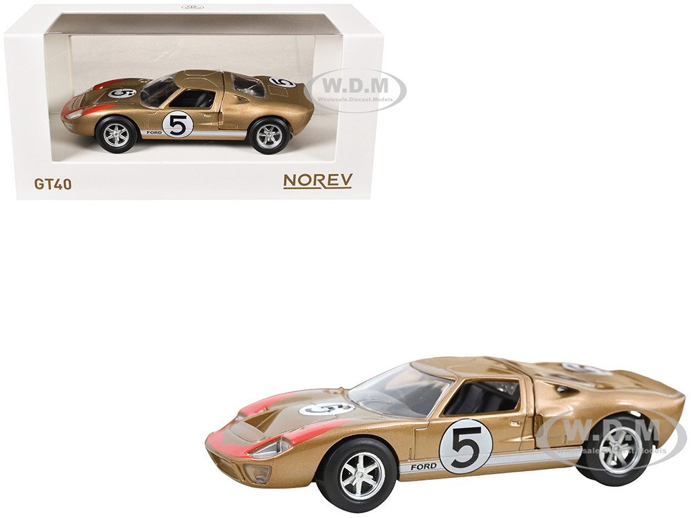 1966 Ford GT40 MKII #5 Kandy Gold Metallic with White Stripes and Red Graphics 1/43 Diecast Model Car by Norev