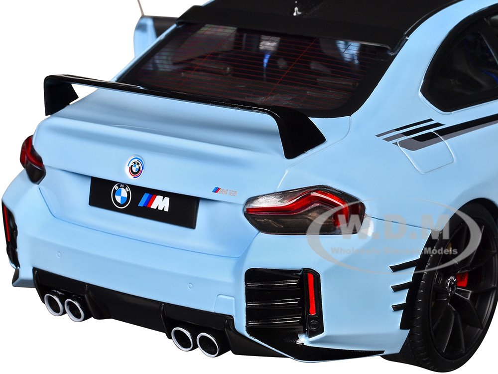 2024 BMW M2 Performance Parts Zandvoort Blue with Carbon Top and Black Stripes 1/18 Diecast Model Car by Solido