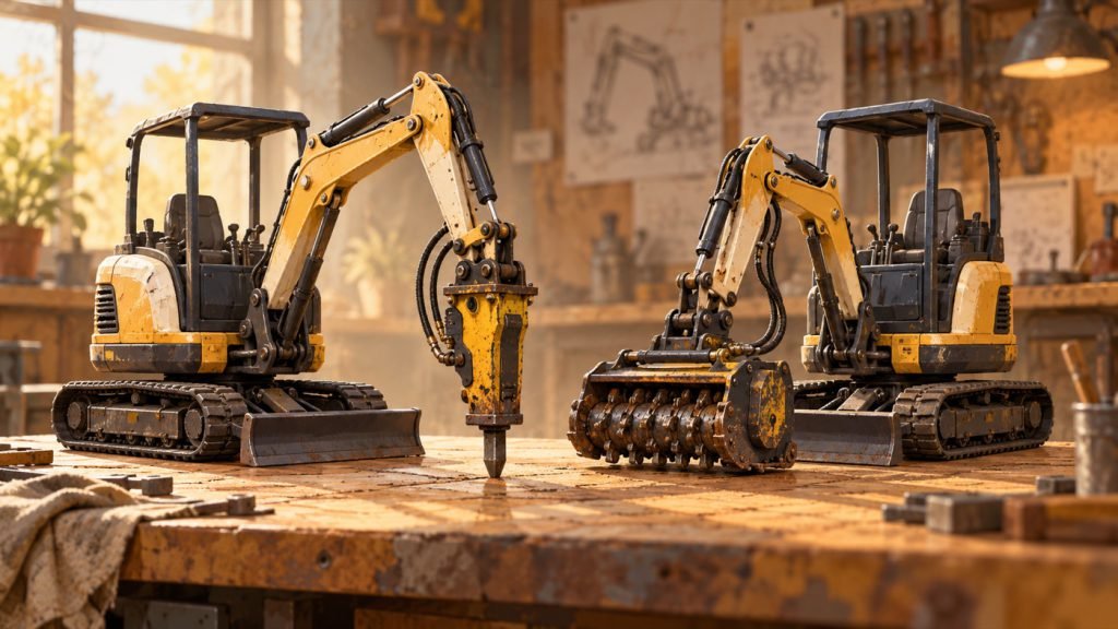 Conceptual illustration: CAT 308 CR vs 309 CR: verify the fourth tool