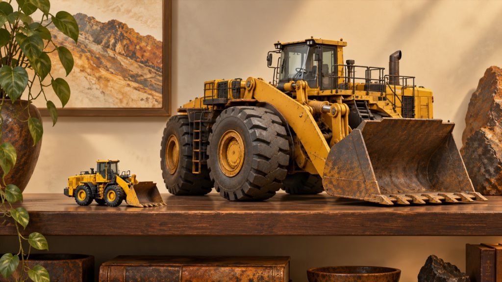 Conceptual illustration: CAT 938 vs 995: compact versatility or mining scale
