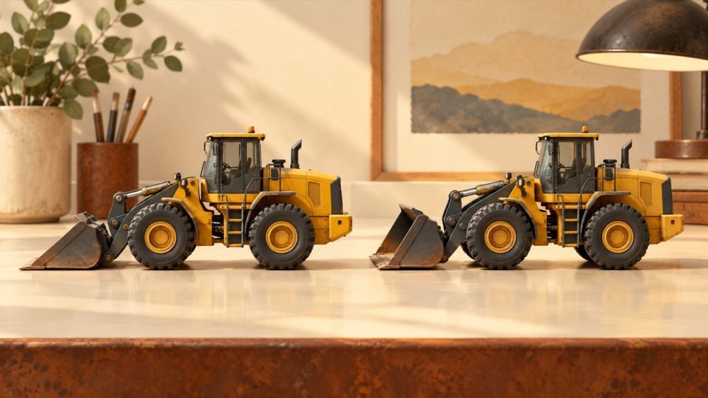 Conceptual illustration: CAT 972 XE vs 980: the low carry position matters
