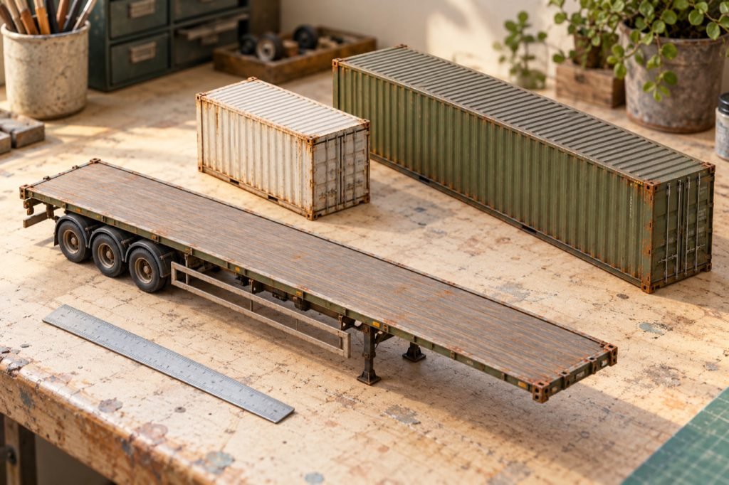 Conceptual illustration: Will a 20-foot container fit a 40-foot diecast trailer?