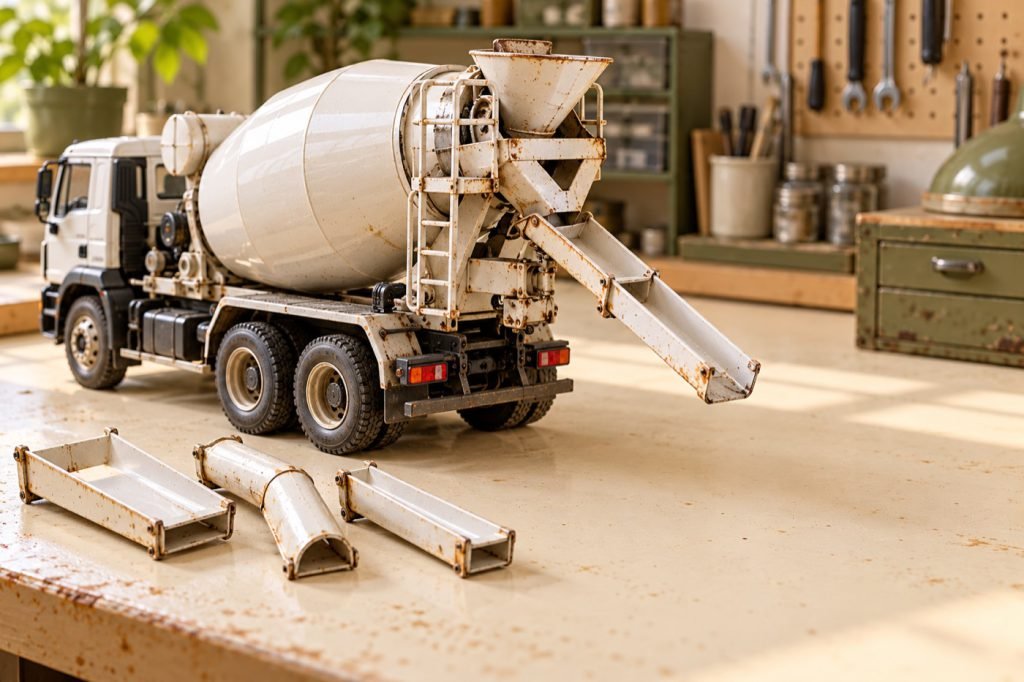Conceptual illustration: Planning a mixer-truck display around the chute