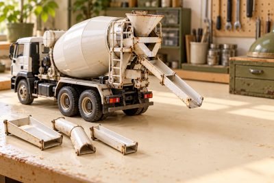 Conceptual illustration: Planning a mixer-truck display around the chute