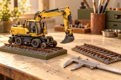 Conceptual illustration: Checking track compatibility for a road-rail excavator model