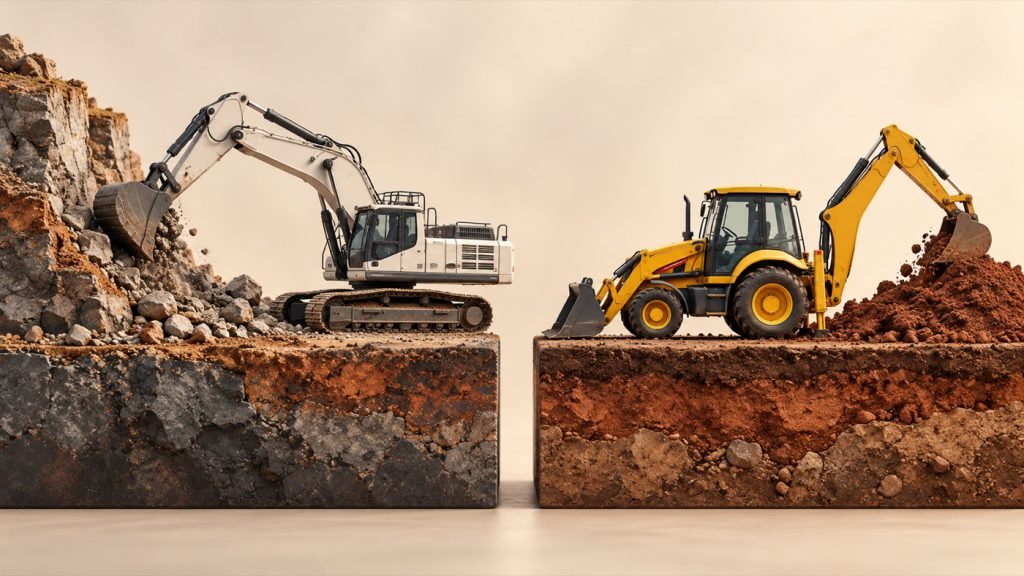 Conceptual illustration: Front shovel or backhoe: make the excavation scene readable