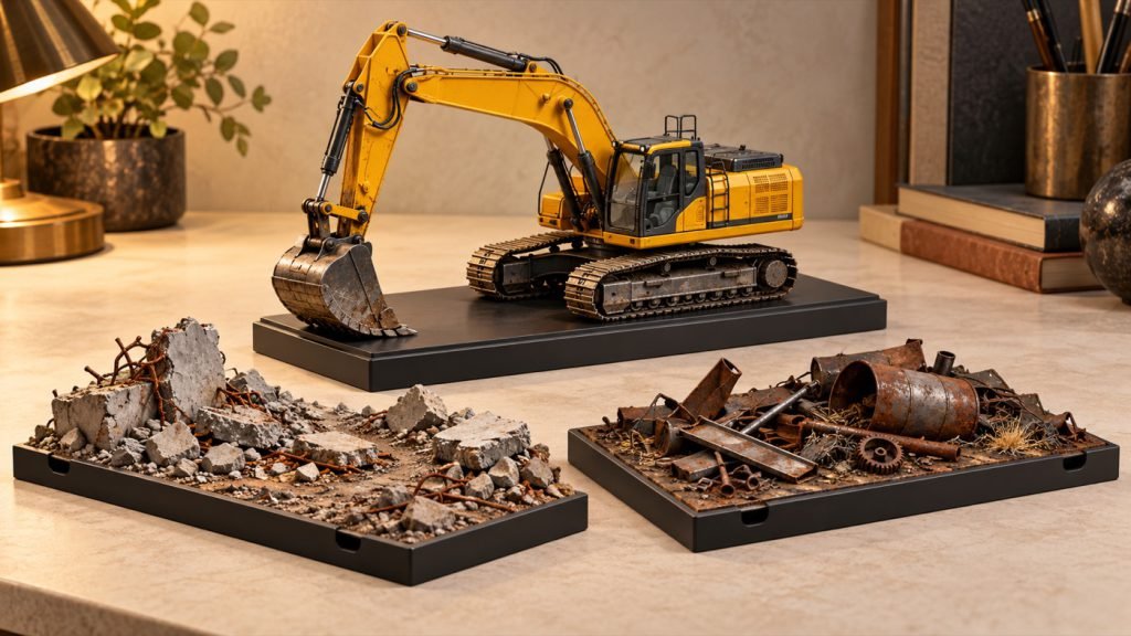 Conceptual illustration: Design a removable scene insert for different model attachments