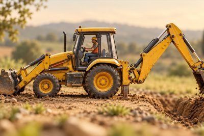 Conceptual illustration: A backhoe operator faces forward: how should you compose the display?
