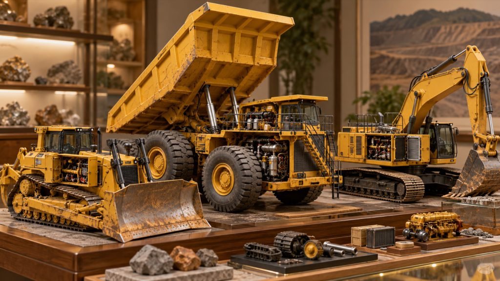 Conceptual illustration: Construction models for an engine-detail display: three ways to reveal the machinery