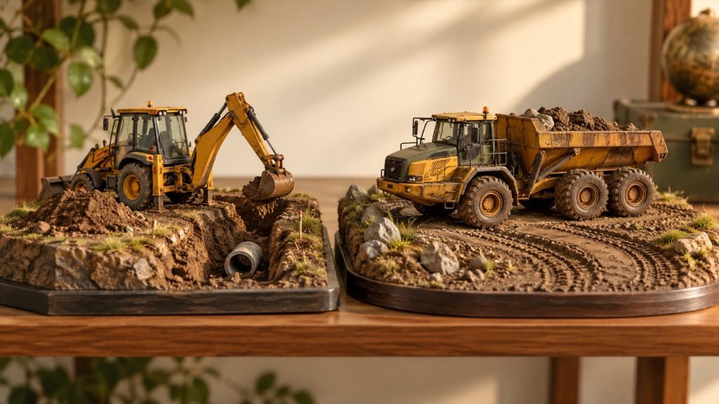 Conceptual illustration: Construction models with supplied terrain: a trench or a haul scene?