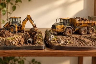 Conceptual illustration: Construction models with supplied terrain: a trench or a haul scene?