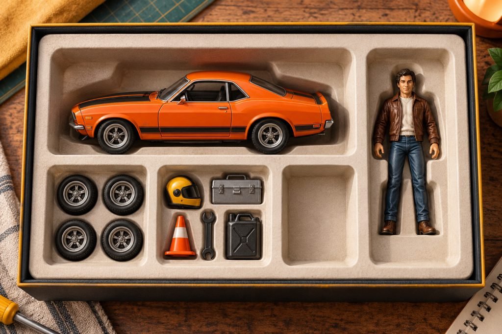 Editorial illustration: How to verify figures and accessories in a movie-car listing