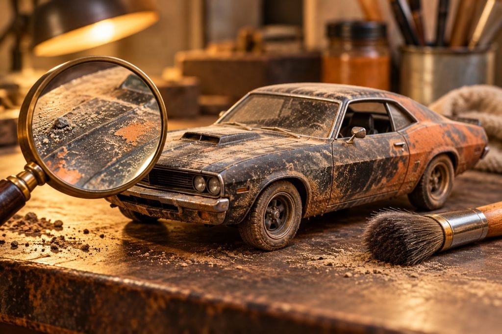 Editorial illustration: Weathered movie cars: intended effects or condition damage