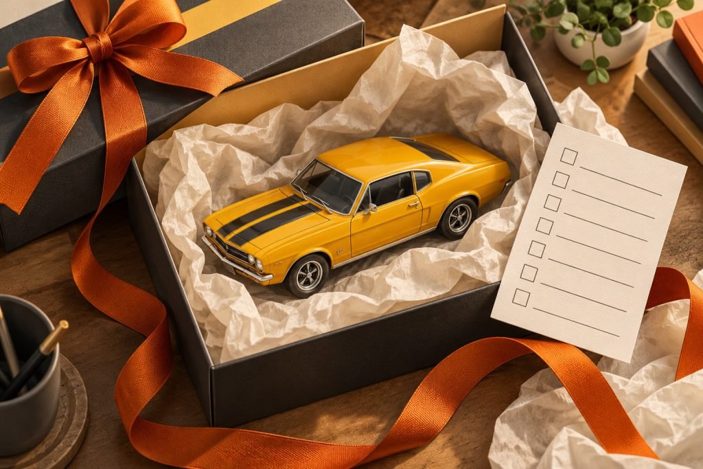 Editorial illustration: Buying a boxed movie-car gift without choosing the wrong edition