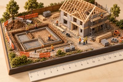 Editorial illustration: What 1:50 construction-model scale means for a diorama