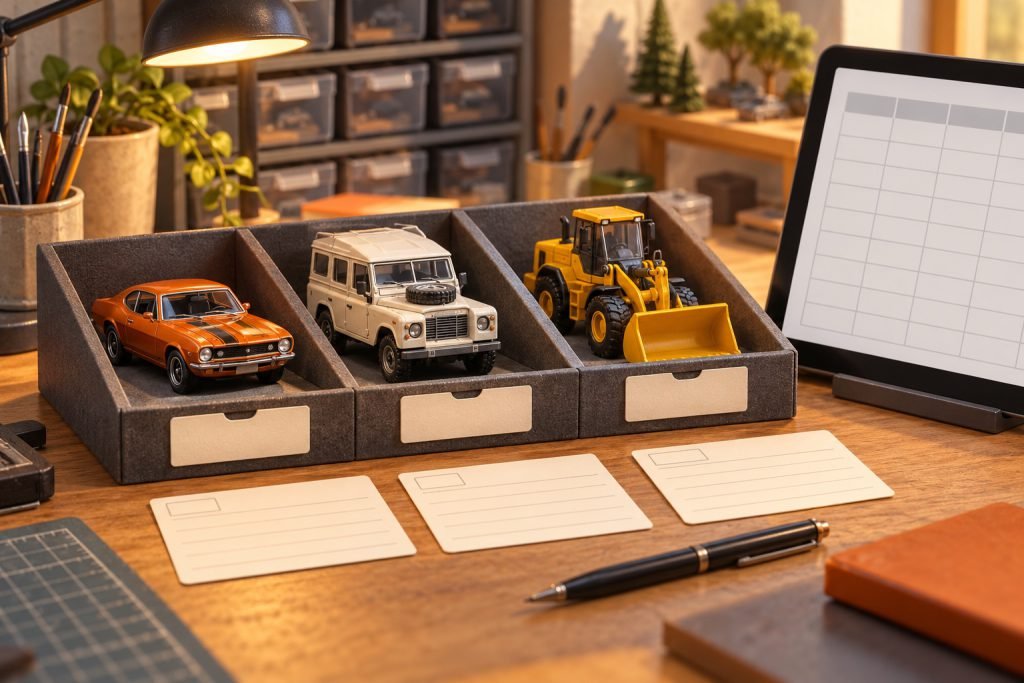 Editorial illustration: How to catalogue a diecast collection without mixing variants