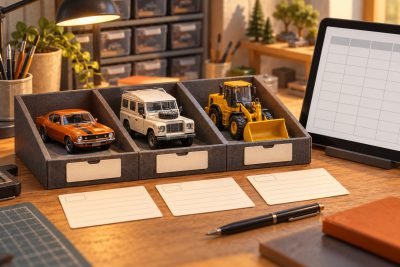 Editorial illustration: How to catalogue a diecast collection without mixing variants