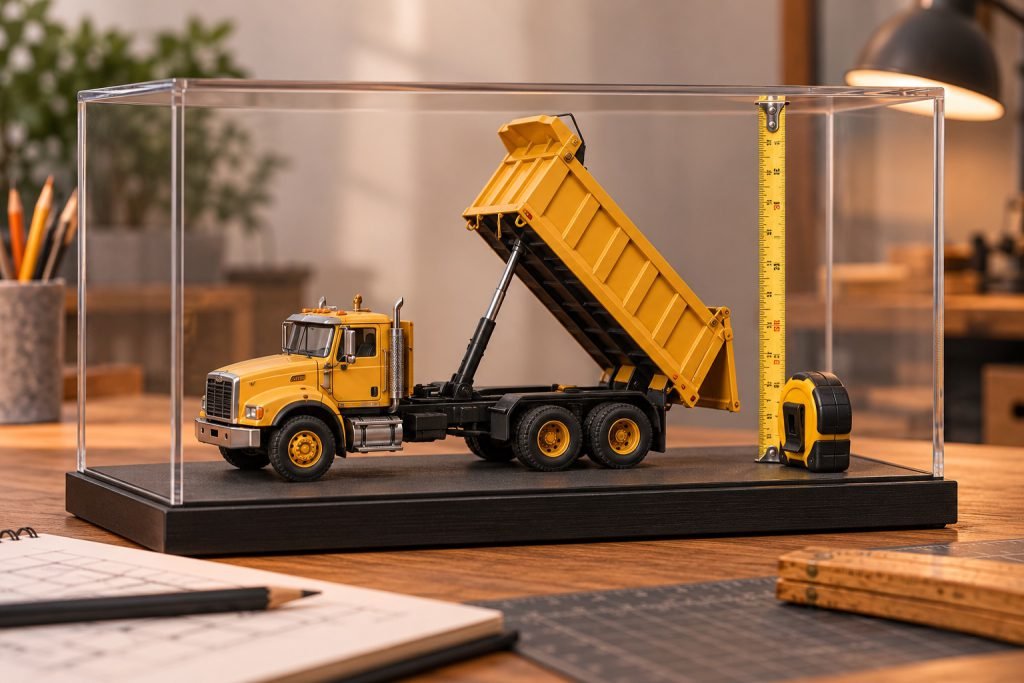 Editorial illustration: Measure a display case for a model truck with its bed raised