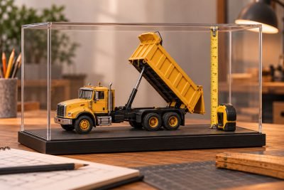 Editorial illustration: Measure a display case for a model truck with its bed raised