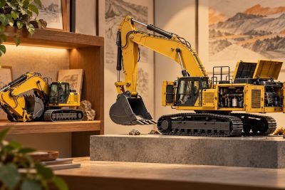 Editorial illustration: CAT 352 85792 vs CAT 395 ME 85959: parked display or added access?
