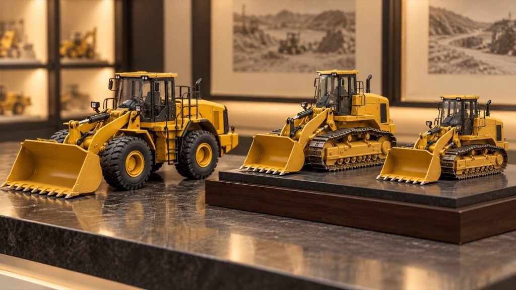 Conceptual illustration: CAT 950 85770 vs Track Loader Evolution 85559: work scene or paired exhibit
