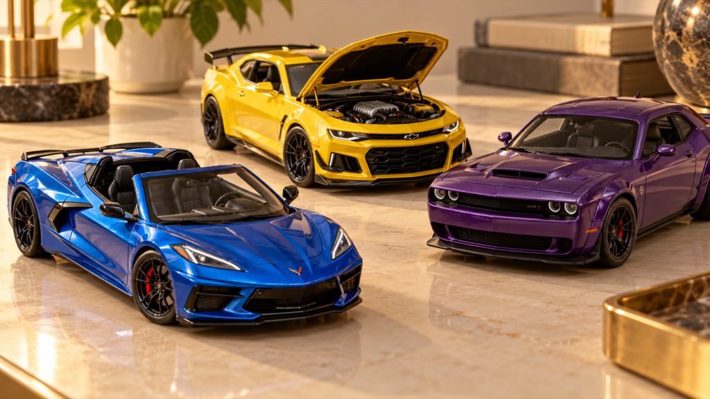 Conceptual illustration: Best 1:18 modern American models for roof-off and open-detail displays