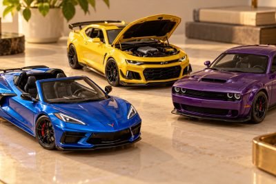Conceptual illustration: Best 1:18 modern American models for roof-off and open-detail displays