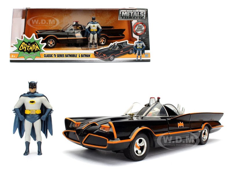 1966 Classic TV Series Batmobile with Diecast Batman and Plastic Robin in the car 1/24 Diecast Model Car by Jada — merchant catalog image