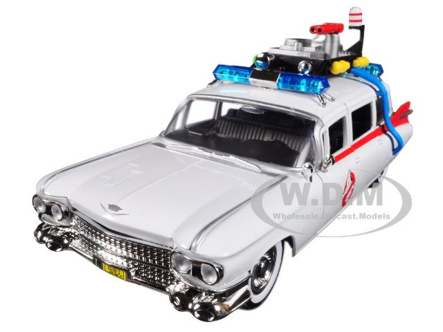 1959 Cadillac Ambulance Ecto-1 White "Ghostbusters" Movie "Hollywood Rides" Series 1/24 Diecast Model Car by Jada — merchant catalog image